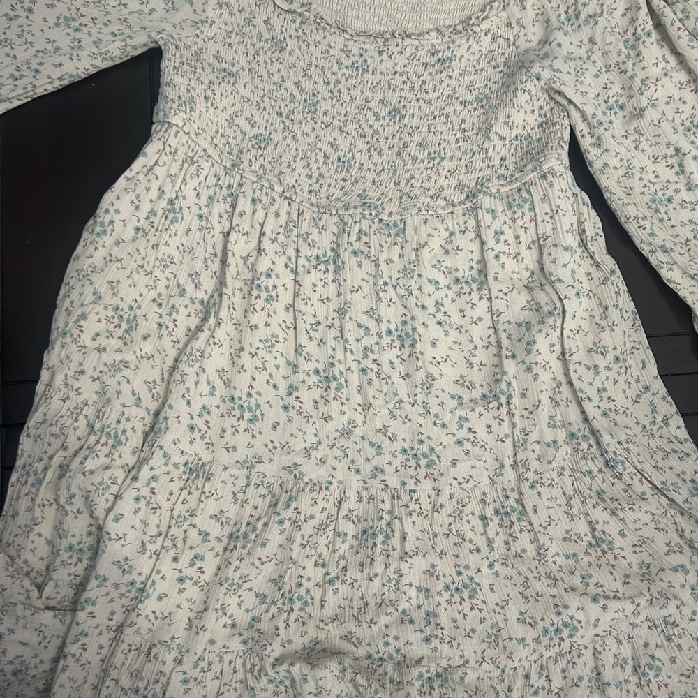 Hem & Thread Cream and Blue Smocked dress